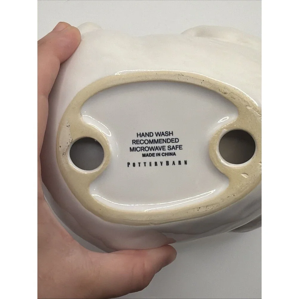 Pottery Barn White Easter Bunny/Rabbit Belly Bowl Porcelain Candy Dish